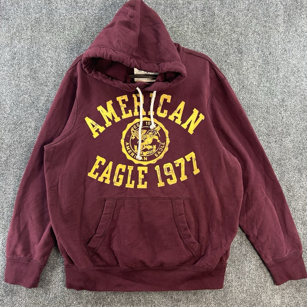American Eagle Outfitters Mens XL Pullover Hoodie Maroon Gold Casual Preppy Y2k